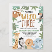 Invitation Garçons Brown Green Young Wild Trois 3e anniversai (Devant)