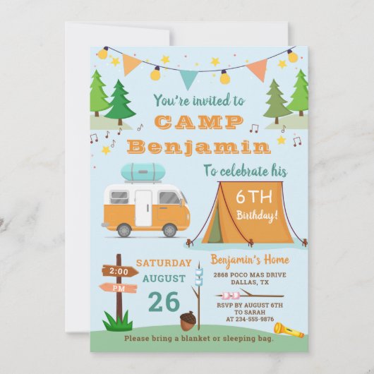 Invitation Garçons Camping Anniversaire Camp extérieur (Devant)
