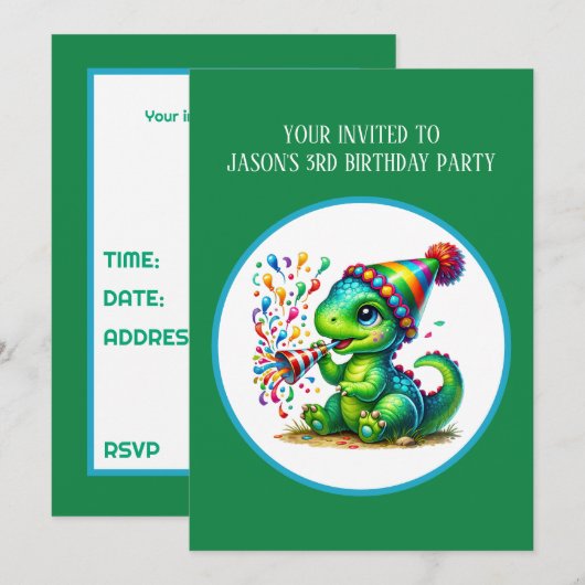 Invitation Garçons cool fête de dinosaure ajouter du texte (Devant / Derrière)