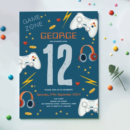 Invitation Garçons Cool Jeu Vidéo Enfants 12e anniversaire