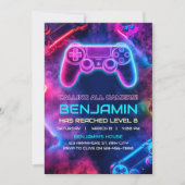 Invitation Garçons Cool Neon contrôleur de jeu Anniversaire (Devant)