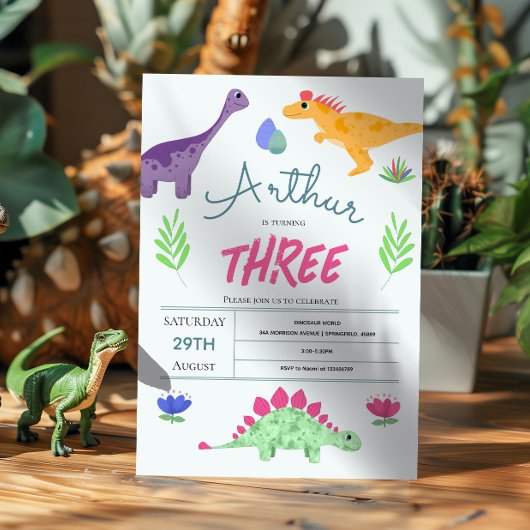 Invitation Garçons Cute Blue Jungle T-Rex Dinosaur Anniversai