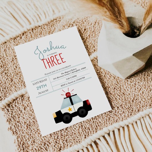 Invitation Garçons Cute Blue Police Car Toddler Anniversaire