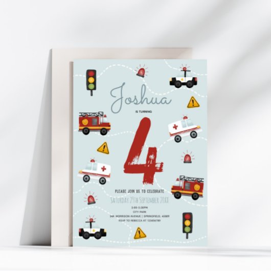 Invitation Garçons Cute Blue Police Voyage d'urgence Annivers