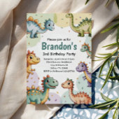 Invitation Garçons Cute Dinosaur 3e anniversaire