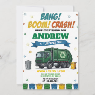 Invitation Garçons de camion à ordures personnels d'anniversa