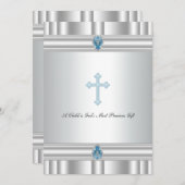 Invitation Garçons de Croix gris et bleu Christening (Devant / Derrière)