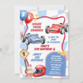 Invitation Garçons de voiture de course Anniversaire commun (Devant)