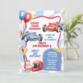 Invitation Garçons de voiture de course Anniversaire commun (Debout devant)