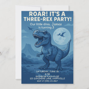 Invitation Garçons Dino-mite troisième anniversaire - Trois R