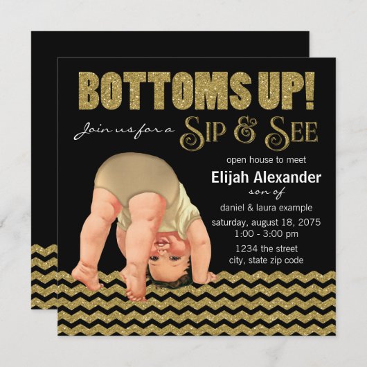 Invitation Garçons en bas Sip et voir le Baby shower (Devant / Derrière)