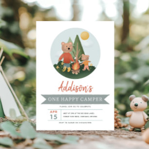 Invitation Garçons en forêtBois heureux campeur ours 1er anni