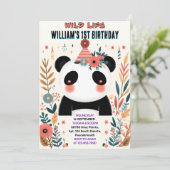 Invitation Garçons Enfants Charme bébé Filles Panda 1er anniv (Debout devant)