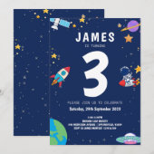Invitation Garçons Espace Moderne Marine Anniversaire (Devant / Derrière)