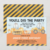 Invitation Garçons Excavateur Première fête d'anniversaire In (Devant / Derrière)