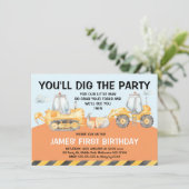 Invitation Garçons Excavateur Première fête d'anniversaire In (Debout devant)