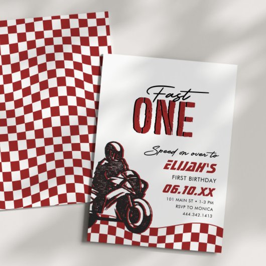 Invitation Garçons Fast One 1st Dirt Bike Birthday