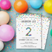 Invitation Garçons fête de 2e anniversaire, Confetti couleur 
