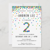 Invitation Garçons fête de 2e anniversaire, Confetti couleur  (Devant)
