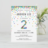 Invitation Garçons fête de 2e anniversaire, Confetti couleur  (Debout devant)