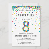 Invitation Garçons fête de 8e anniversaire, Confetti couleur  (Devant)