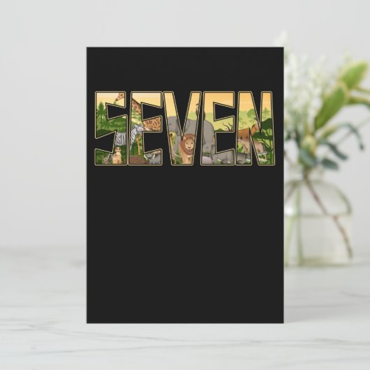 Invitation Garçons Filles Anniversaire Jungle Zoo Animal 7 An (Debout devant)