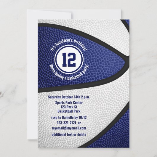 Invitation garçons filles bleu blanc basket fête d'anniversai (Devant)