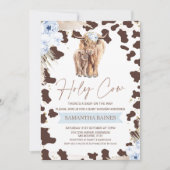Invitation Garçons Floral Boho Holy Cow Highland Cow Baby sho (Devant)