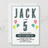 Invitation Garçons Joli Moderne Vert foncé Thème Enfants 5ème (Devant)