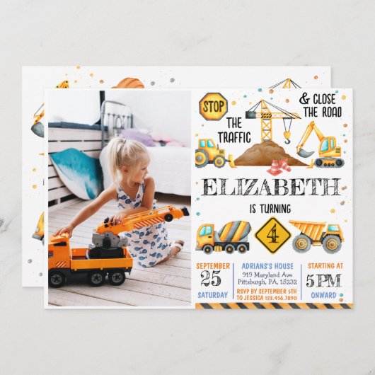 Invitation Garçons mignon Anniversaire de enfant de construct (Devant / Derrière)