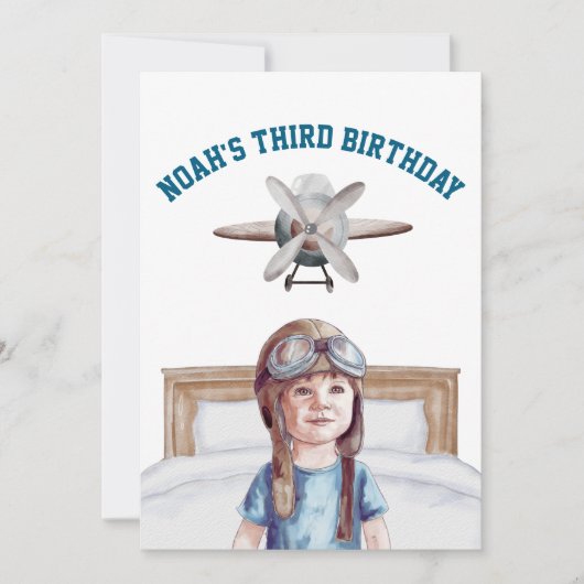 Invitation Garçons Mignon Avion Voyage Enfants Anniversaire A (Devant)