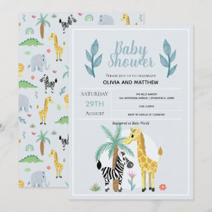 Invitation Garçons Mignon Safari Jungle Girafe Fête de Naissa