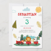 Invitation Garçons mignons Animaux modernes Train Voyage Anni (Devant)