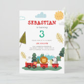 Invitation Garçons mignons Animaux modernes Train Voyage Anni (Debout devant)
