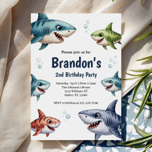 Invitation Garçons Mignons Aquarelle Requin Fête d'anniversai