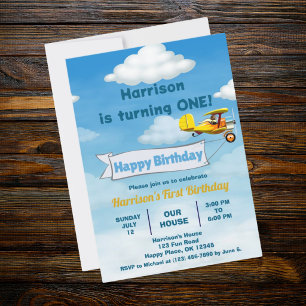 Invitation Garçons Mignons Voyage Avion Enfants Anniversaire