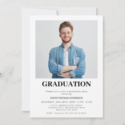 Invitation Garçons minimaliste Photo Graduation Party (Devant)