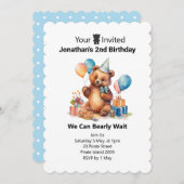 Invitation Garçons Moderne Bleu Teddy Enfants 2e anniversaire (Devant / Derrière)