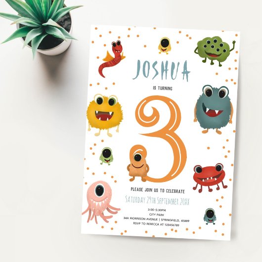 Invitation Garçons Moderne Blue Monster Alien Anniversaire de