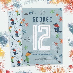 Invitation Garçons Moderne Blue Paintball Anniversaire de enf