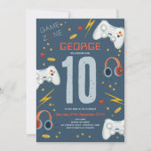 Invitation Garçons Moderne Blue Vidéo Jeu Anniversaire de enf (Devant)