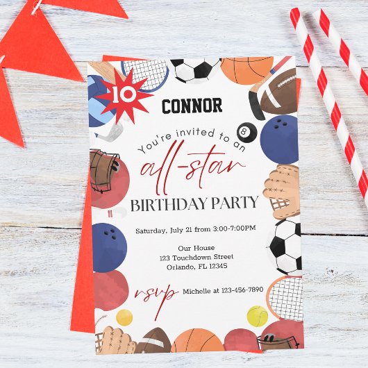 Invitation Garçons Moderne Fun Sports Anniversaire de enfant 