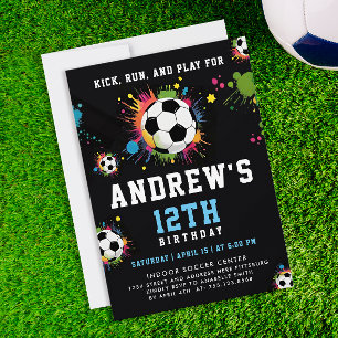 Invitation Garçons Modernes Ballons De Football Bleus Et Noir