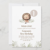 Invitation Garçons modernes Wild One Lion Foliage 1er anniver (Devant)