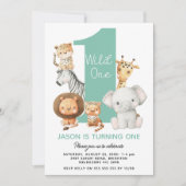 Invitation Garçons modernes Wild One Safari Animaux 1er anniv (Devant)