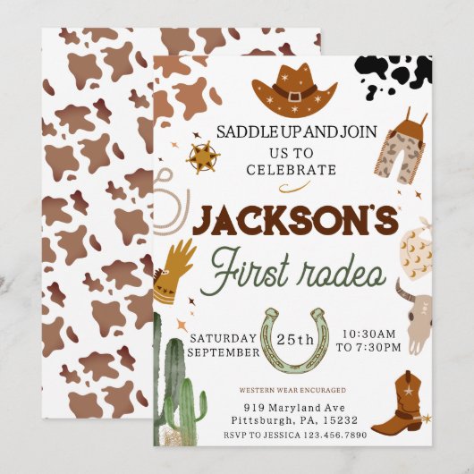 Invitation Garçons Mon premier rodéo Cowboy 1er anniversaire (Devant / Derrière)