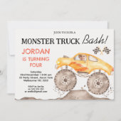 Invitation Garçons Monster Jaune Camion Monster Bash Annivers (Devant)