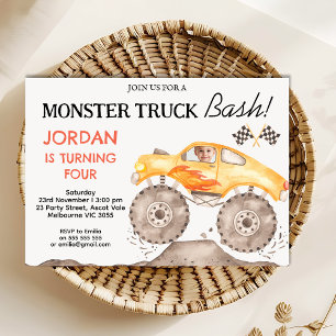 Invitation Garçons Monster Jaune Camion Monster Bash Annivers