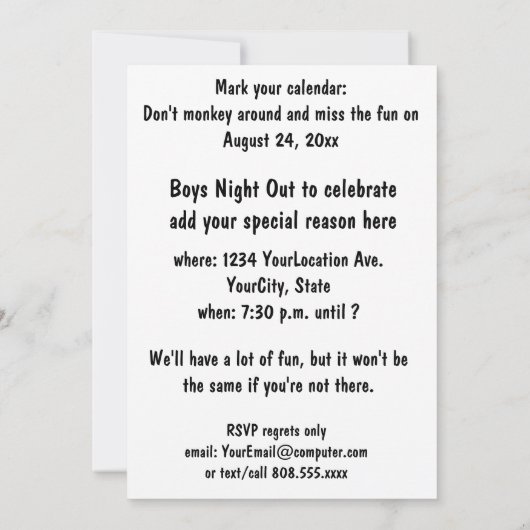 Invitation Garçons Night Out (Dos)
