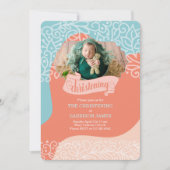 Invitation Garçons Orange et Bleu Vagues avec Christening Pho (Devant)